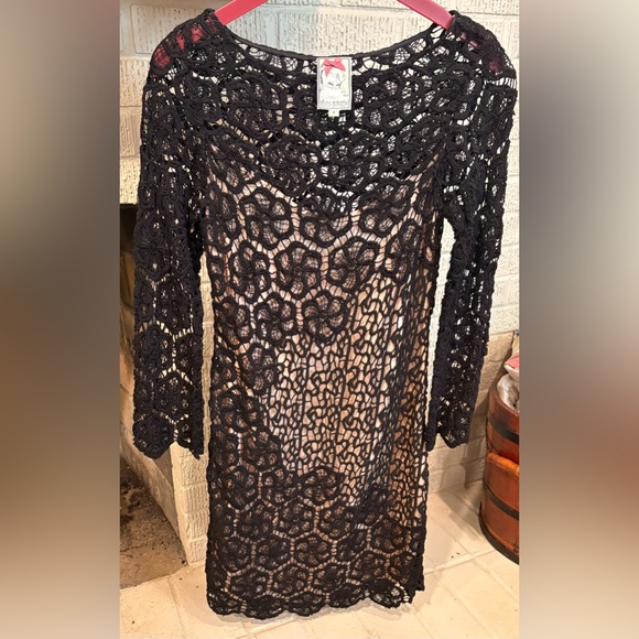 Elegant Yoana Baraschi Designer Lace Knit Dress with a Silk Rose Gold Slip - Picture 1 of 4